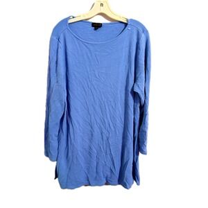 J Jill Wear Ever‎ Collection Blue Ribbed Tunic Top Long Sleeve Women XL